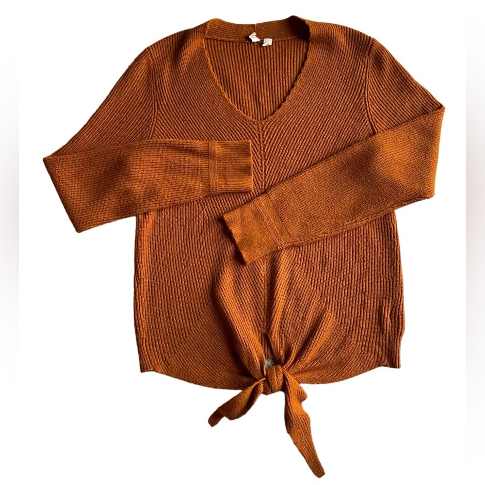 Moth By Anthropologie Orange Long Sleeve Pullover Sweater V-Neck Womens Medium